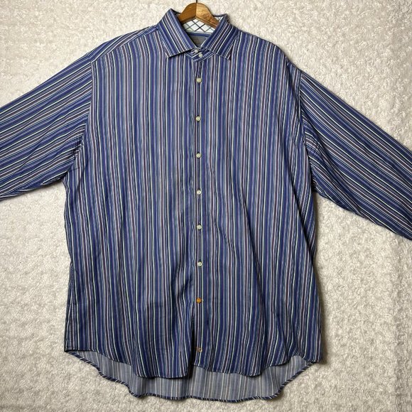 TD Thomas Dean Men's Button Down Purple Blue Striped Size XXL - Picture 3 of 9